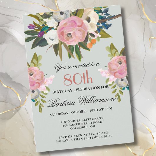 Invitation Soirée élégante peinte à la main florale 80e anniv