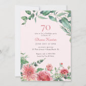 Invitation Soirée élégante rose florale 70e anniversaire (Devant)