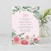 Invitation Soirée élégante rose florale 70e anniversaire (Debout devant)