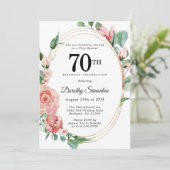 Invitation Soirée élégante rose florale 70e anniversaire (Debout devant)