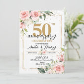 Invitation Soirée élégante rose Roses 50e Anniversaire (Debout devant)