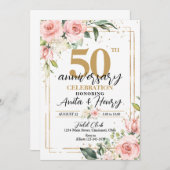 Invitation Soirée élégante rose Roses 50e Anniversaire (Devant / Derrière)