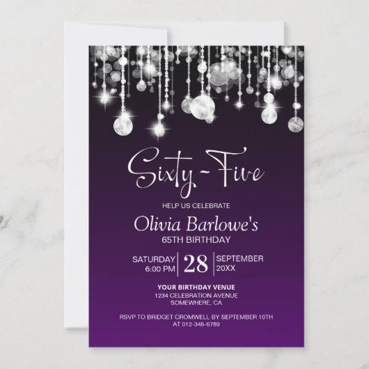 Invitation Soirée élégante violet 65e anniversaire (Devant)