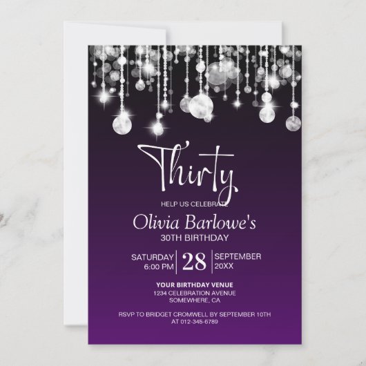 Invitation Soirée élégante violette 30e anniversaire (Devant)