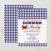 Invitation Soirée en bleu Gingham & Crabe (Devant / Derrière)