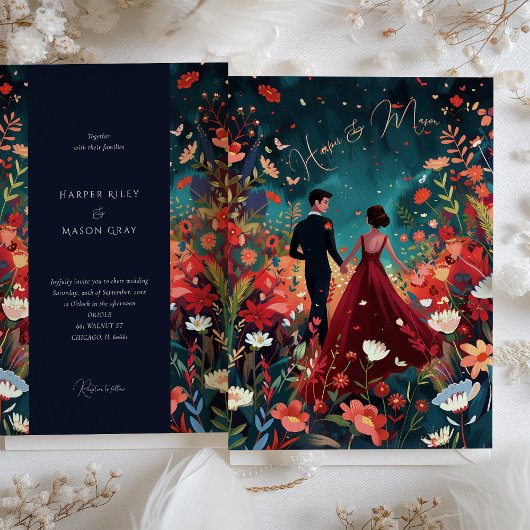 Invitation Soirée enchantée - Mariage floral de la marine de 