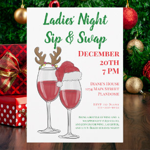 Invitation Soirée entre dames Sip & Swap Party de Noël