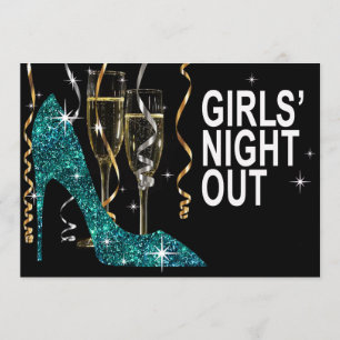 Invitation Soirée entre filles Stiletto Champagne turquoise