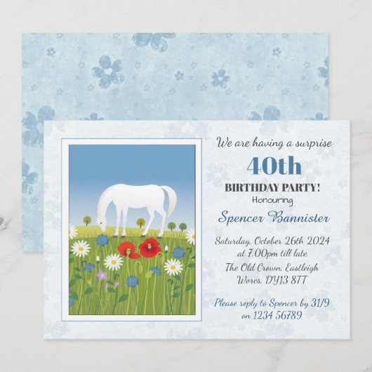 Invitation Soirée équestre surprise 40e anniversaire (Devant / Derrière)