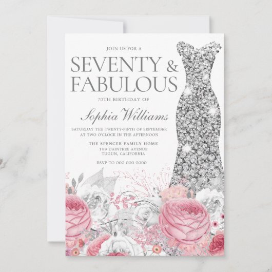 Invitation Soirée et rose pâle 70e anniversaire (Devant)