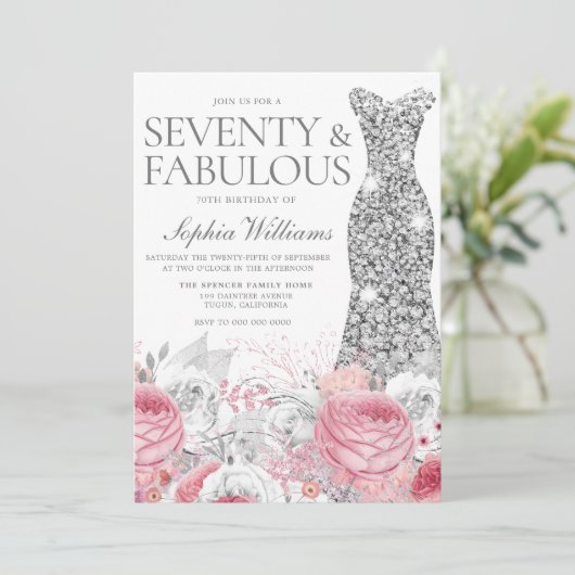 Invitation Soirée et rose pâle 70e anniversaire (Debout devant)