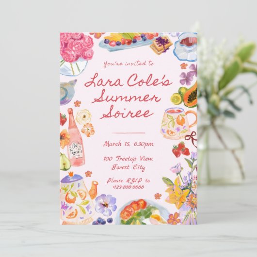 Invitation Soiree été à la main nourriture tirée T (Debout devant)
