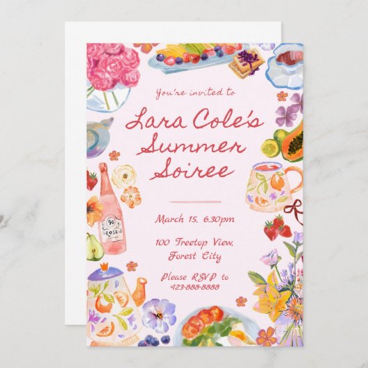 Invitation Soiree été à la main nourriture tirée T (Devant / Derrière)