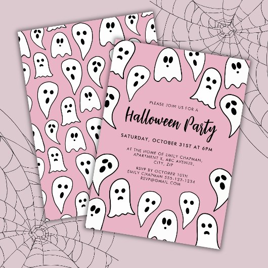 Invitation Soirée fantôme d'Halloween rose