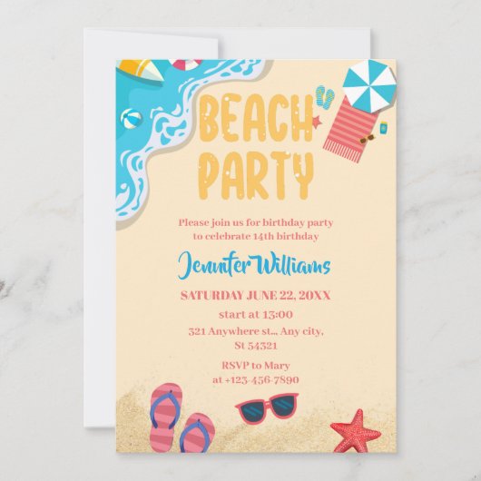 Invitation Soirée | Fête d'anniversaire de plage (Devant)