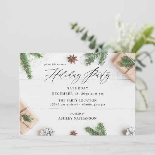 Invitation Soirée Feuille de Pin Rustique (Debout devant)