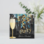 Invitation Soirée Filles pour Anniversaire | Bleu Métallisé (Debout devant)