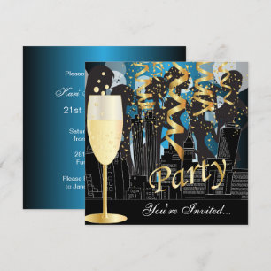 Invitation Soirée Filles pour Anniversaire Bleu Métallisé