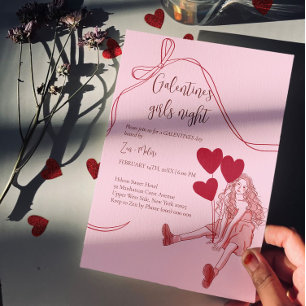 Invitation Soirée Filles Rose – Ballons en Forme de Cœur pour