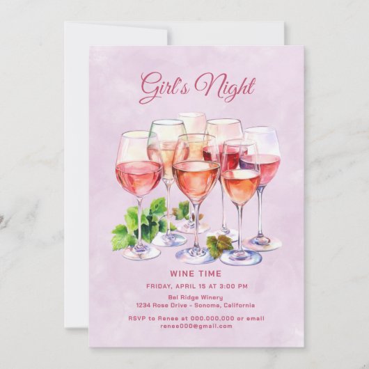Invitation Soirée Filles Rose Vin  (Devant)