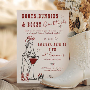 Invitation Soirée Filles Western Bottes, Lapins & Cocktails A
