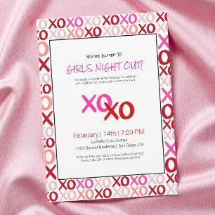 Invitation Soirée Filles XOXO Rose Fête Mignonne de la Saint-
