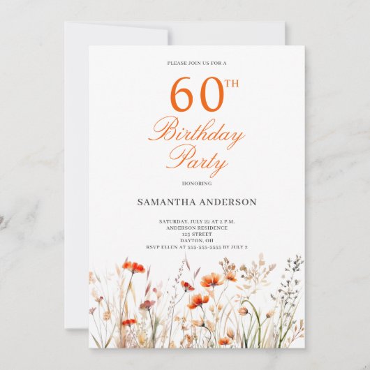 Invitation Soirée fleur sauvage 60e anniversaire (Devant)