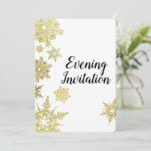 Invitation Soirée Flocons de Neige Dorés (Debout devant)
