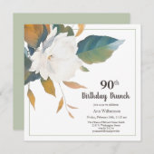 Invitation Soirée florale blanche élégante 90e anniversaire (Devant / Derrière)