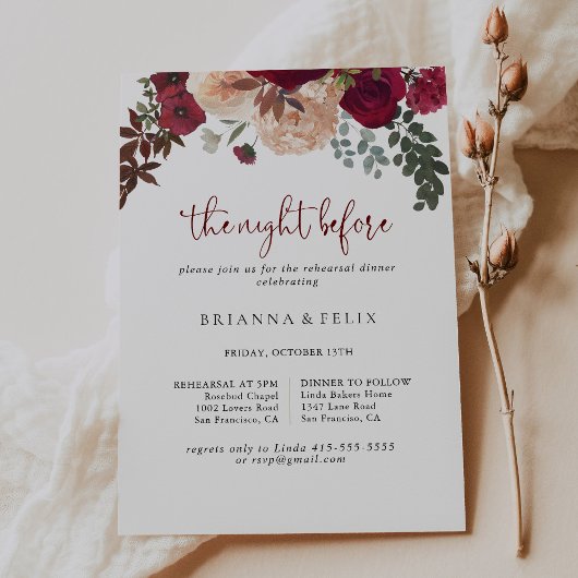 Invitation Soirée Florale Bourgogne Avant Le Dîner De Répétit