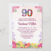 Invitation Soirée florale élégante 90e anniversaire - 90 ans (Devant)