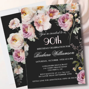 Invitation Soirée florale élégante peinte 90e anniversaire