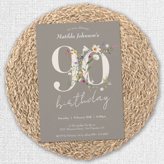 Invitation Soirée florale fleur sauvage 90e anniversaire