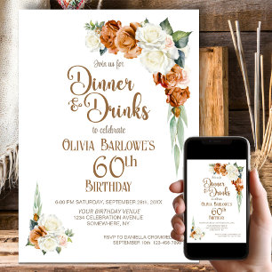 Invitation Soirée Florale Orange Burnt 60e anniversaire