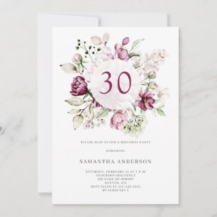 Invitation Soirée florale rose élégant 30e anniversaire