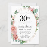 Invitation Soirée florale rose élégant 30e anniversaire<br><div class="desc">Des roses roses douces créent une belle décoration florale sur cette élégante invitation à l'anniversaire. Les roses roses sont nichées dans des feuilles verts. Les rose et les feuille ont décoré une charpente dorée chic à plusieurs brins. Le dos de l'invitation est rose. Cette invitation fait partie de l'Elegant Pink...</div>