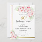 Invitation Soirée Florale rose et or 60e anniversaire (Devant)