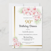 Invitation Soirée Florale rose et or 90e anniversaire (Devant)