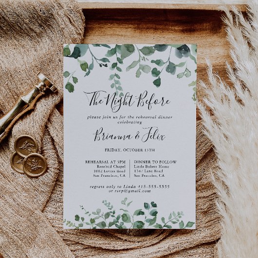Invitation Soirée Foliage Vert Avant Le Dîner De Répétition