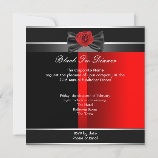 Invitation Soirée Formelle Cravate Noire Blanche Rouge (Dos)