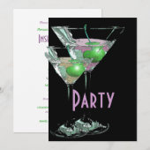 Invitation Soirée formelle élégante verte rose (Devant / Derrière)