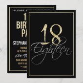 Invitation Soirée Formelle Noir et Or 18ème anniversaire (Devant / Derrière)