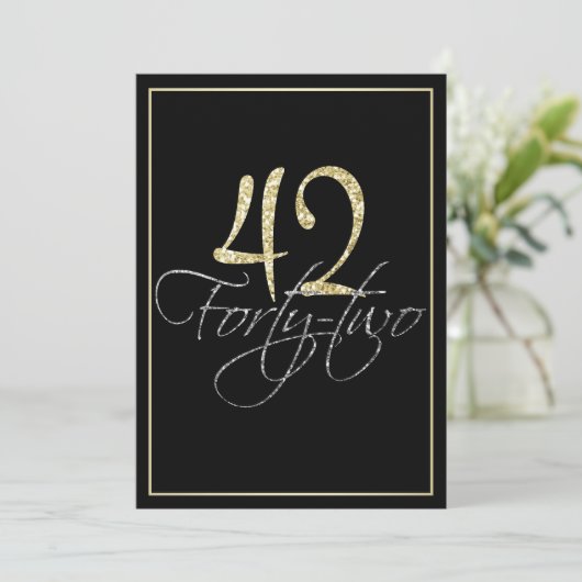 Invitation Soirée Formelle Noir et Or 42e fête d'anniversaire (Debout devant)