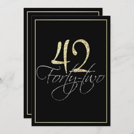 Invitation Soirée Formelle Noir et Or 42e fête d'anniversaire (Devant / Derrière)