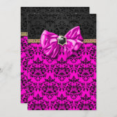 Invitation Soirée formelle rose damassé noir or (Devant / Derrière)