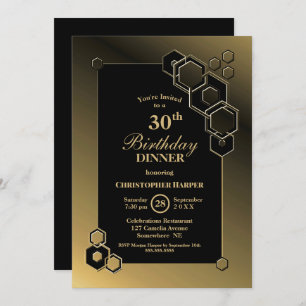 Invitation Soirée Géométrique Black Gold 30e anniversaire