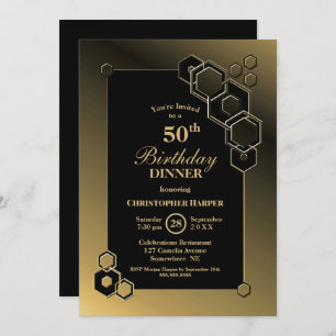 Invitation Soirée Géométrique Black Gold 50e anniversaire