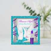 Invitation Soirée Glitter Violet Turquoise Glamour Martini Fê (Debout devant)