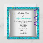 Invitation Soirée Glitter Violet Turquoise Glamour Martini Fê (Dos)
