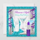 Invitation Soirée Glitter Violet Turquoise Glamour Martini Fê (Devant)